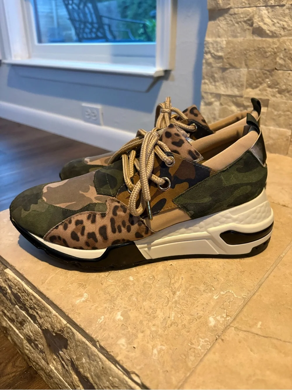 Steve Madden Camo & Leopard Print Sneakers in Brown and Green - Picture 3 of 10